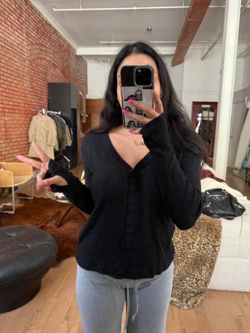 Lululemon Black Ribbed Long Sleeve Top XS/S V Neck Basic - Picture 2 of 8